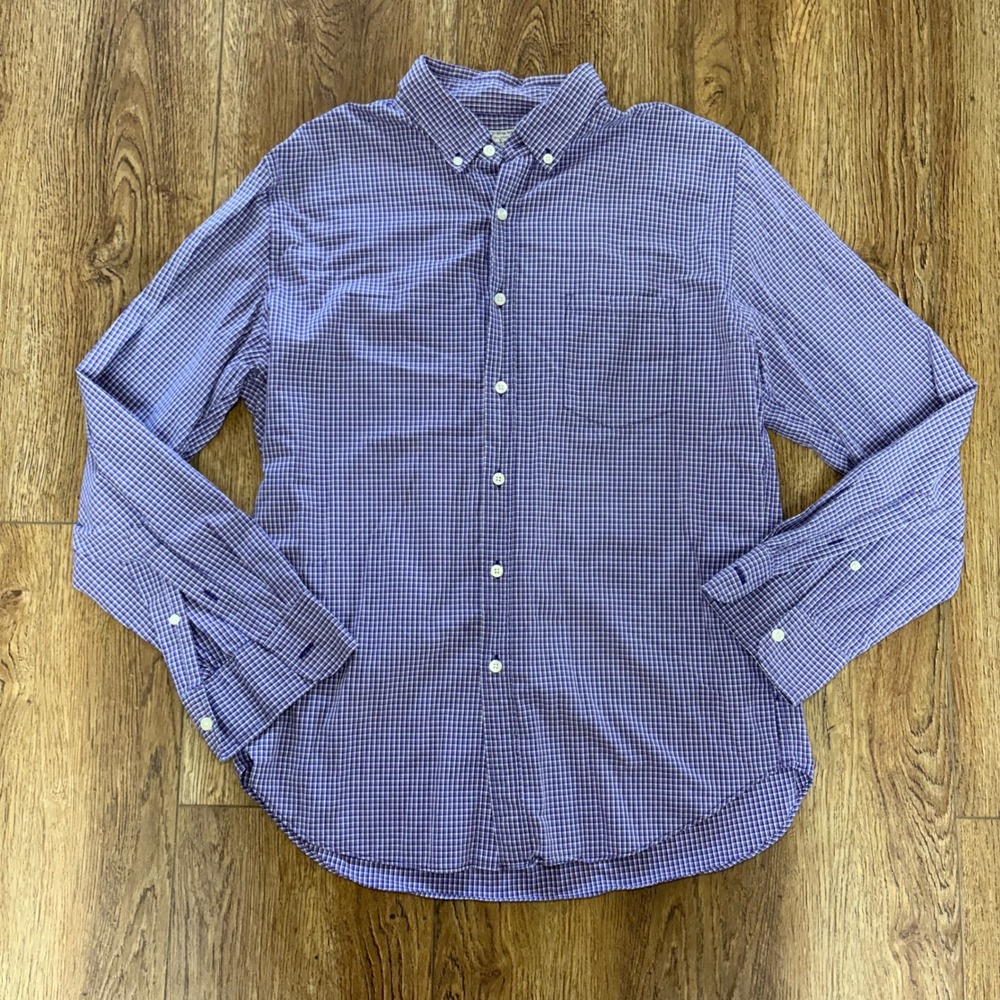 J Crew Mens Large Casual Purple Geometric 100% Cotton Button Down Shirt Woven